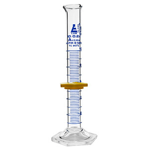 Cylinder Measuring Graduated, cap. 100ml., Class A, Hex. base with spout, borosilicate glass, White Graduationwith plastic guard-EISCO CH0341D