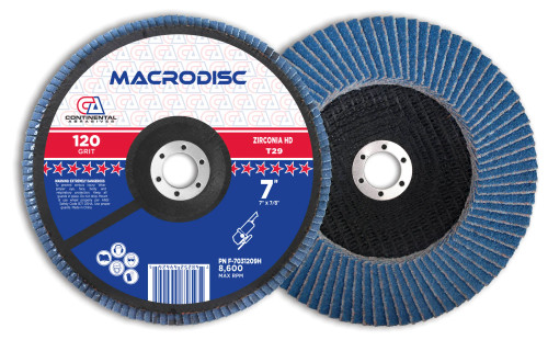 Continental Zirconia Flap Disc,  7" x 7/8", From 36 Grit to 120 Grit, Type 29