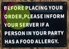 BEFORE PLACING ORDER - FOOD ALERGY