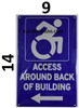 ACCESSIBLE Entrance Around Back of Building Left Arrow  -The Pour Tous Blue LINE