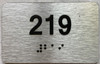 Sign Apartment number  - Unit number  / Suite number  comes with Raised letters & Grade 2 Braille - Includes Red Adhesive pad for Easy Installation - The park Ave Line (Apt 219)