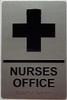 Sign NURSES OFFICE  Raised letters, Raised Image & Grade 2 Braille - Includes Red Adhesive pad for Easy Installation ( SILVER Color, Tacticle , Aluminium) - The Sensation line