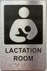 Sign LACTATION ROOM  with Raised letters/Image & Grade 2 Braille - Includes Red Adhesive pad for Easy Installation ( Brushed Aluminum/silver, Tacticle ) - The park Ave Line