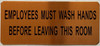 Sign EMPLOYEES MUST WASH HANDS BEFORE LEAVING THIS ROOM (Gold color, aluminium)- The Gold Mountain Line