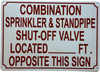 NYC COMBINATION SPRINKLER AND STANDPIPE SHUT OFF VALVE LOCATED FEET OPPOSITE THIS SIGN SIGN