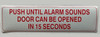 FD PUSH UNTIL ALARM SOUNDS DOOR CAN BE OPENED IN 15 SECONDS STICKER/DECAL