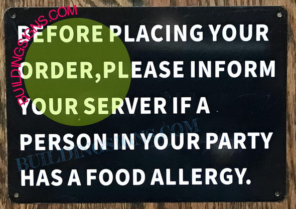 SIGN BEFORE PLACING ORDER - FOOD ALERGY