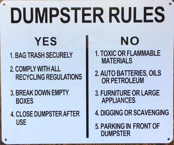 SIGN DUMPSTER RULES