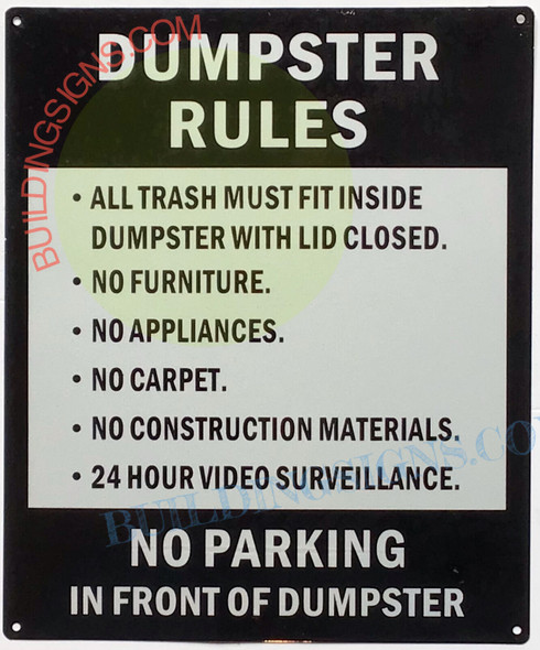 DUMPSTER RULES NO PARKING IN FRONT OF DUMPSTER