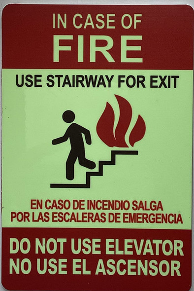 IN CASE OF FIRE USE STAIRS FOR EXIT DO NOT USE THIS ELEVATOR Signage