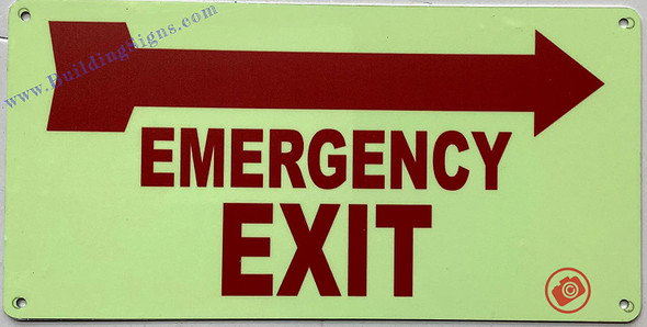 Photoluminescent EMERGENCY EXIT WITH ARROW Right Signage