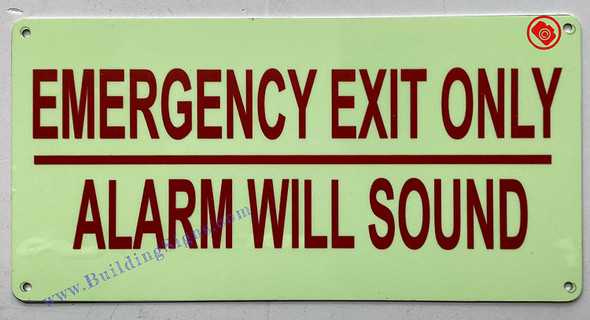 Photoluminescent EMERGENCY EXIT ONLY ALARM WILL SOUND SIGN