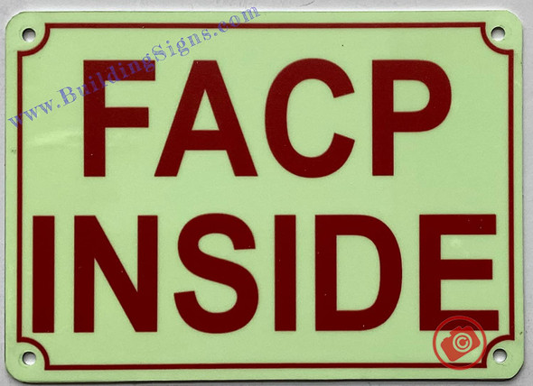 Photoluminescent FACP INSIDE - FIRE ALARM CONTROL PANEL INSIDE Signage