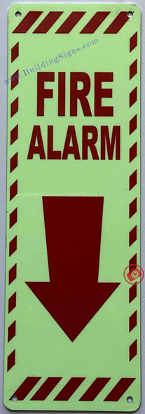 Photoluminescent FIRE ALARM Signage WITH ARROW DOWN Signage