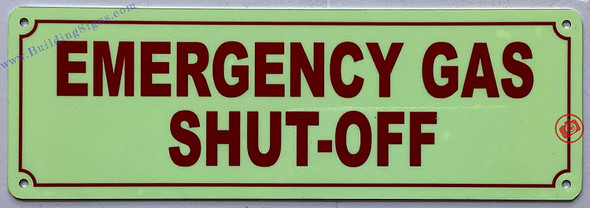 Photoluminescent Emergency GAS SHUT-OFF SIGN