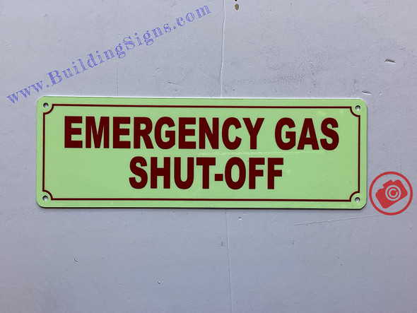 Photoluminescent Emergency GAS SHUT-OFF Signage