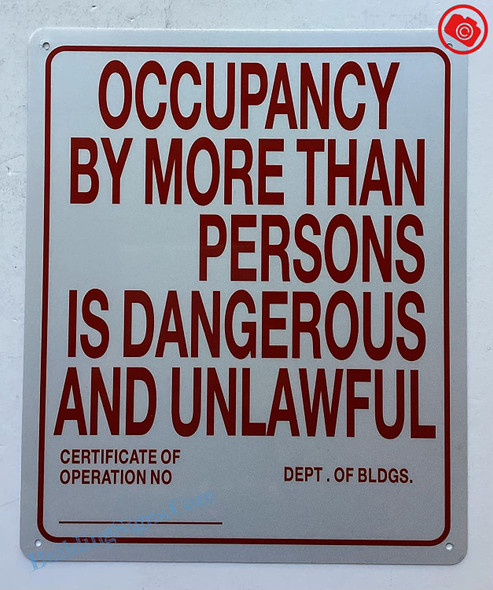 Maximum Occupancy Sign for resturants