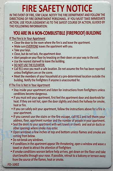 DOOR HPD NYC "FIRE SAFETY NOTICE"- FIRE PROOF BUILDING Signage