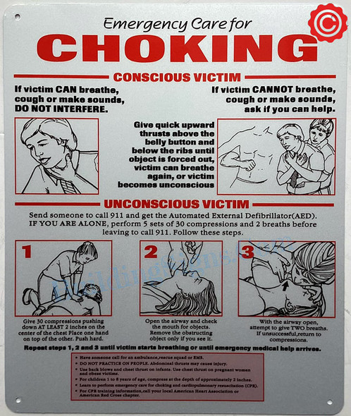 EMERGENCY CARE FOR CHOKING Signage
