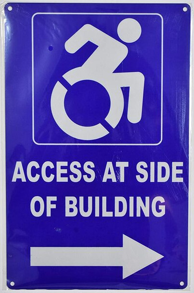 Access at Side of Building Right Arrow Sign -The Pour Tous Blue LINE