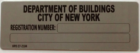 HPD NYC BUILDING REGISTRATION NUMBER SIGN