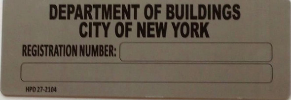 HPD NYC BUILDING REGISTRATION NUMBER Signage
