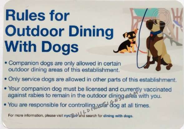 NYC RESTURANT REQUIRED SIGN-RULES FOR OUTDOOR DINING WITH DOGS STICKER