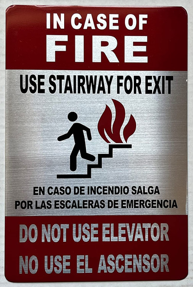 IN CASE OF FIRE USE STAIRWAY FOR EXIT Signage