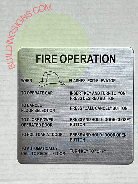 ELEVATOR FIRE OPERATION Signage