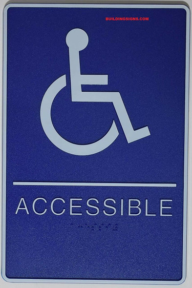 ADA-Braille Tactile Sign, Legend"(Handicapped) ACCESSIBLE" with Wheelchair/Handicapped Graphic Sign - The deep Blue ADA-line Ada sign