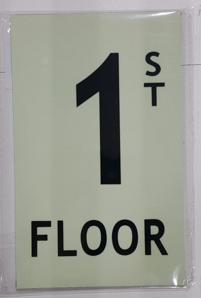FLOOR NUMBER SIGN - 1ST FLOOR SIGN - PHOTOLUMINESCENT GLOW IN THE DARK SIGN