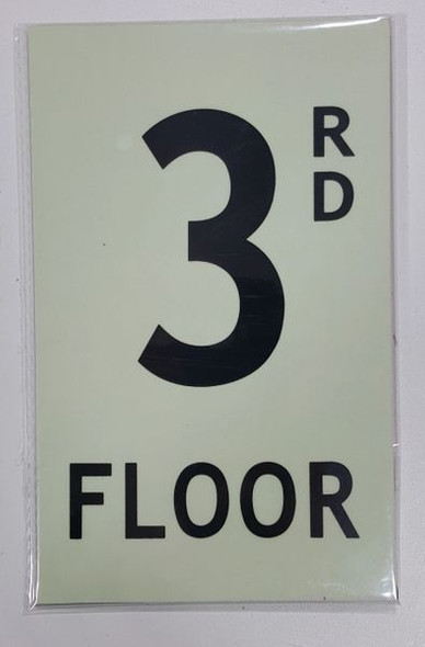 FLOOR NUMBER SIGN - 3RD FLOOR SIGN - PHOTOLUMINESCENT GLOW IN THE DARK SIGN