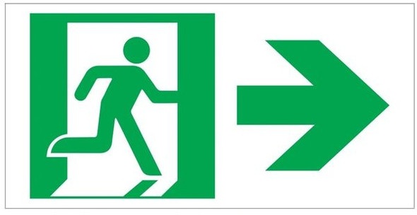 GLOW IN THE DARK HIGH INTENSITY SELF STICKING PVC GLOW IN THE DARK SAFETY GUIDANCE SIGN - "EXIT" SIGN 4.5X9 WITH RUNNING MAN AND RIGHT ARROW