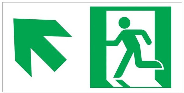 GLOW IN THE DARK HIGH INTENSITY SELF STICKING PVC GLOW IN THE DARK SAFETY GUIDANCE SIGN - "EXIT" SIGN 4.5X9 WITH RUNNING MAN AND UP LEFT ARROW
