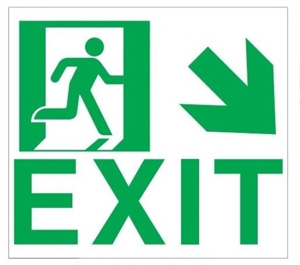 GLOW IN THE DARK HIGH INTENSITY SELF STICKING PVC GLOW IN THE DARK SAFETY GUIDANCE SIGN - " EXIT" SIGN 9X10 WITH RUNNING MAN AND DOWN RIGHT ARROW