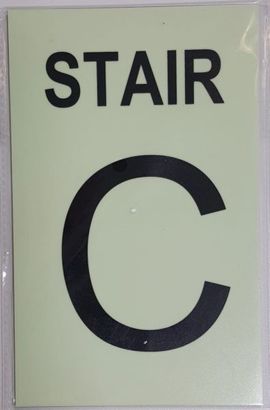 PHOTOLUMINESCENT STAIR C SIGN HEAVY DUTY / GLOW IN THE DARK "STAIR C" SIGN HEAVY DUTY