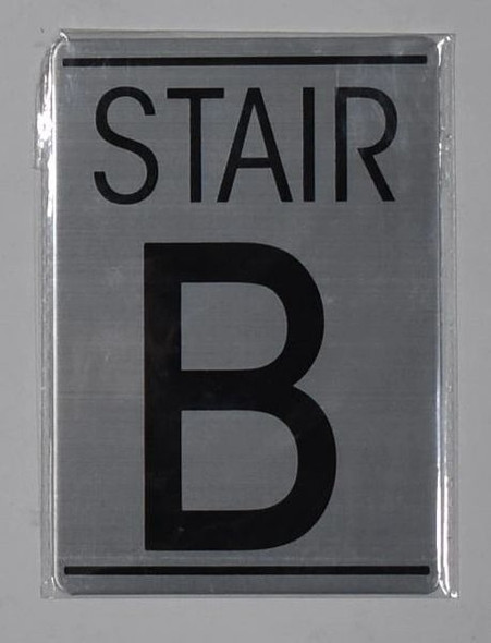 FLOOR NUMBER SIGN - STAIR B SIGN - BRUSHED ALUMINUM
