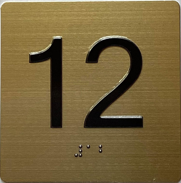 12TH FLOOR Elevator Jamb Plate sign With Braille and raised number-Elevator FLOOR 12 number sign  - The sensation line