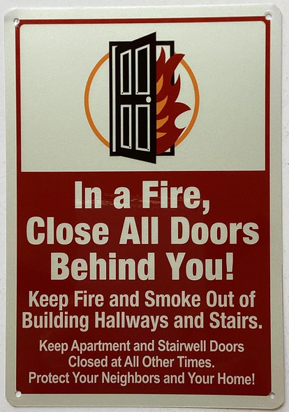 In A Fire Close All Doors Behind You Sign, Safety Sign