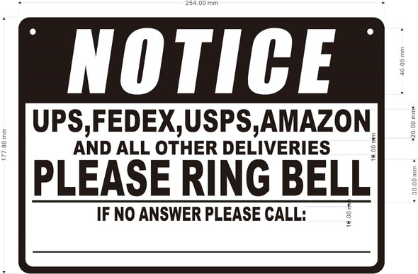 NOTICE UPS USPS FED EX AMAZON AND ALL OTHER DELIVERIES PLEASE RING BELL  Signage
