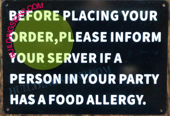 Signage  RESTURANT FOOD ALLERGY WARNING