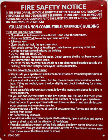 HPD NYC LOBBY FIRE SAFETY NOTICE FIRE PROOF BUILDING/FDNY LOOBY FIRE SAFETY NOTICE FIRE PROOF BUILDING Signage