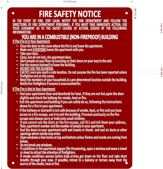Signage  HPD NYC LOBBY FIRE SAFETY NOTICE NON FIRE PROOF BUILDING/FDNY LOOBY FIRE SAFETY NOTICE NON FIRE PROOF BUILDING