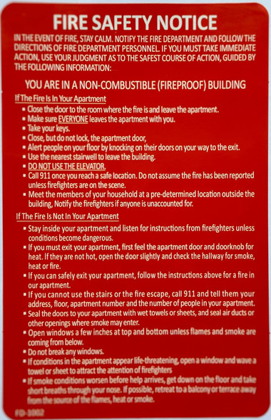 STICKER HPD NYC DOOR FIRE SAFETY NOTICE FIRE PROOF BUILDING/FDNY DOOR FIRE SAFETY NOTICE FIRE PROOF BUILDING