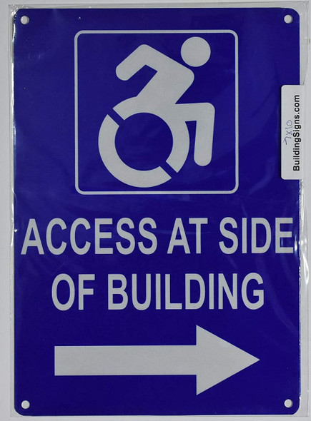 Access at Side of Building Right Arrow SIGN -Tactile Signs  -The Pour Tous Blue LINE Ada sign