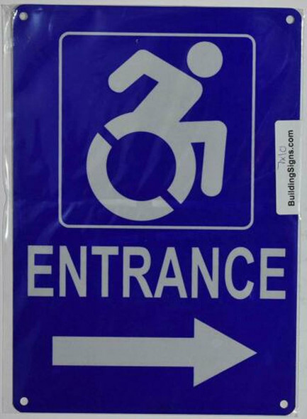 ADA-ACCESSIBLE Entrance Arrow Right Sign -The Pour Tous Blue LINE -Tactile Signs  Braille sign