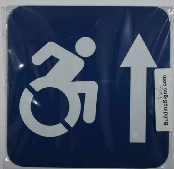 ADA-ACCESSIBLE Symbol Forward Arrow SIGN -Tactile Signs  -The Pour Tous Blue LINE  Braille sign