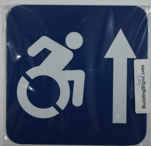 ADA-ACCESSIBLE Symbol Forward Arrow SIGN -Tactile Signs  -The Pour Tous Blue LINE Ada sign