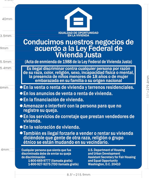 Signage  EQUAL HOUSING OPPORTUNITY  -SPANISH