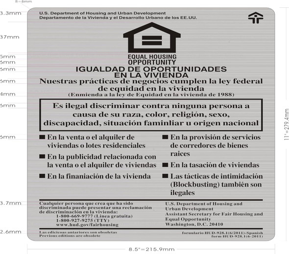 Signage  EQUAL HOUSING OPPORTUNITY  -SPANISH